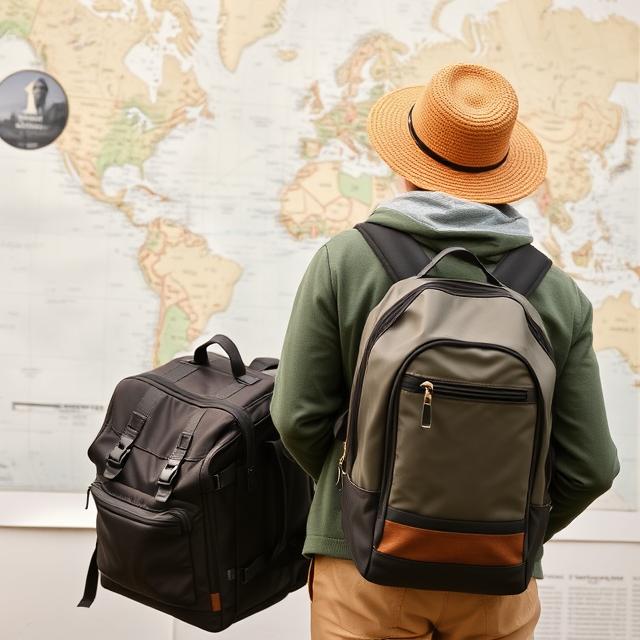 Traveler with a bag looking at a map